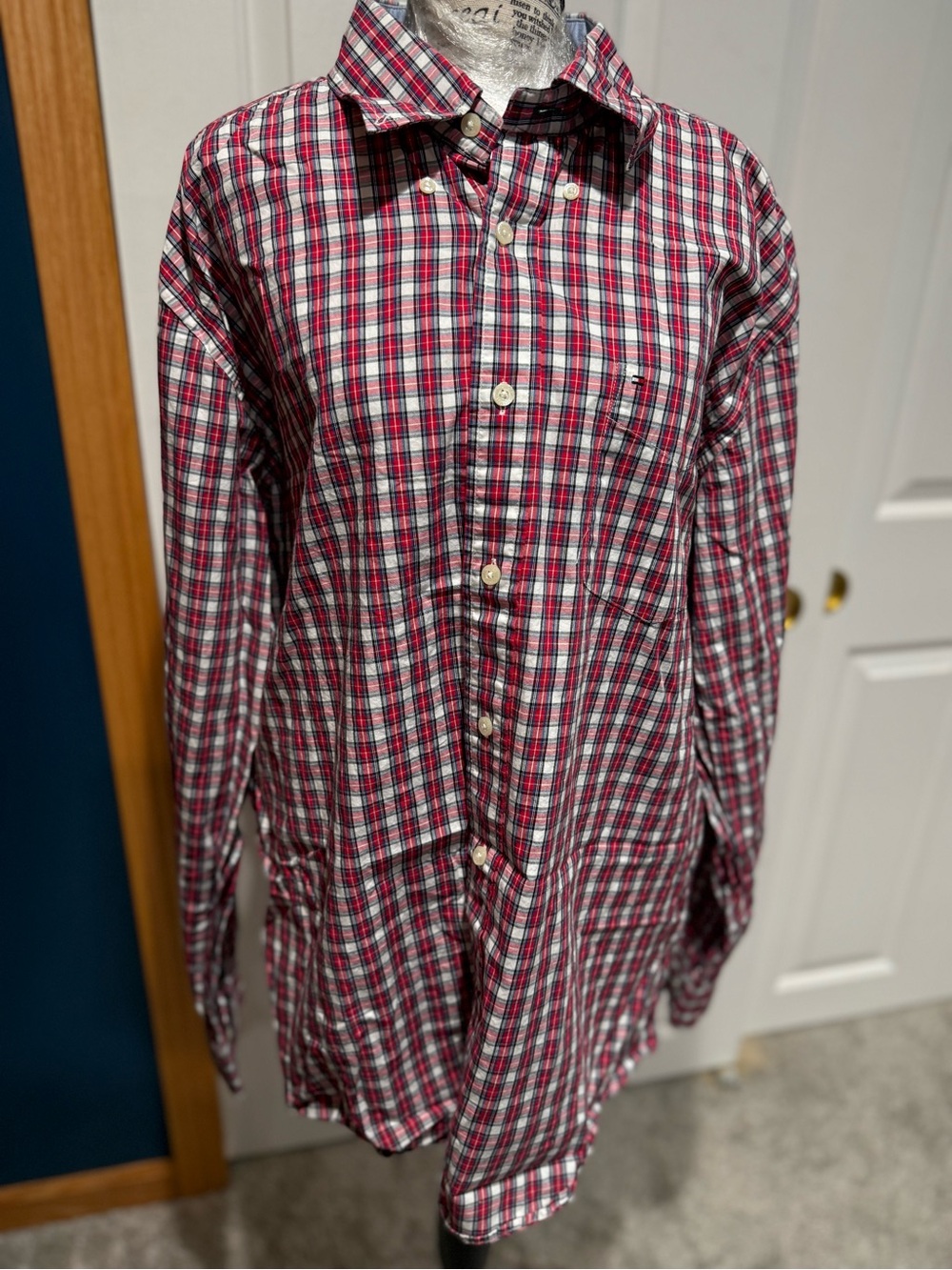 Tommy Hilfiger Red and White Plaid Button-Down Shirt